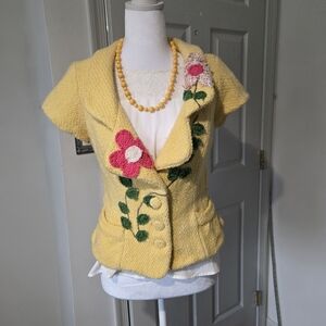 IF by Anthropologie "If I had wings" Floral Boucle Crochet Jacket Women’s Medium